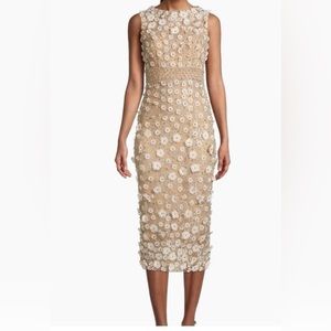 Mac Duggal Beaded Floral Appliqué Midi Sheath Dress Sz8  Like New/Never Worn